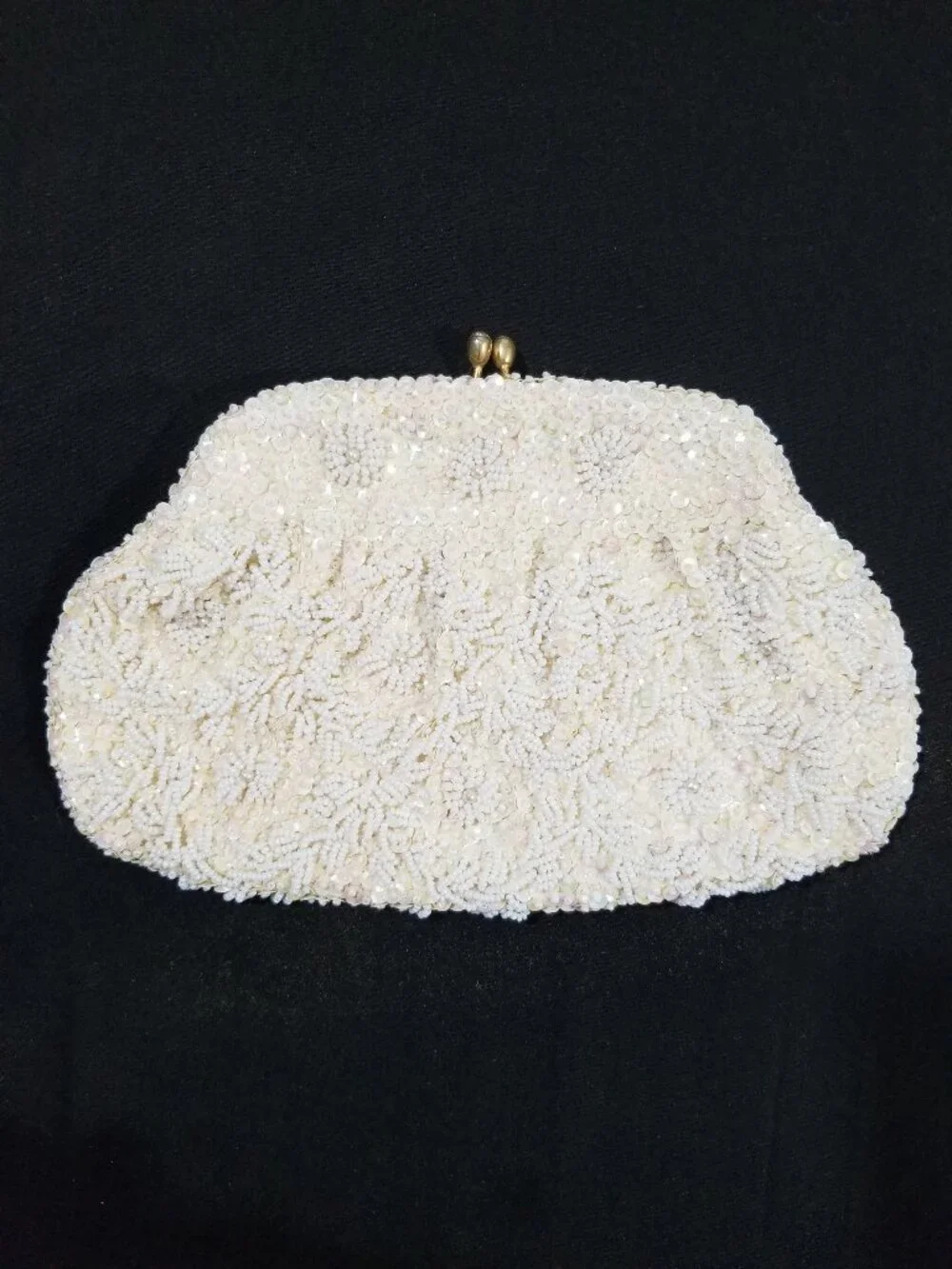 Vintage Beaded Evening Clutch Purse Ivory White Sparkly Iridescent Beads